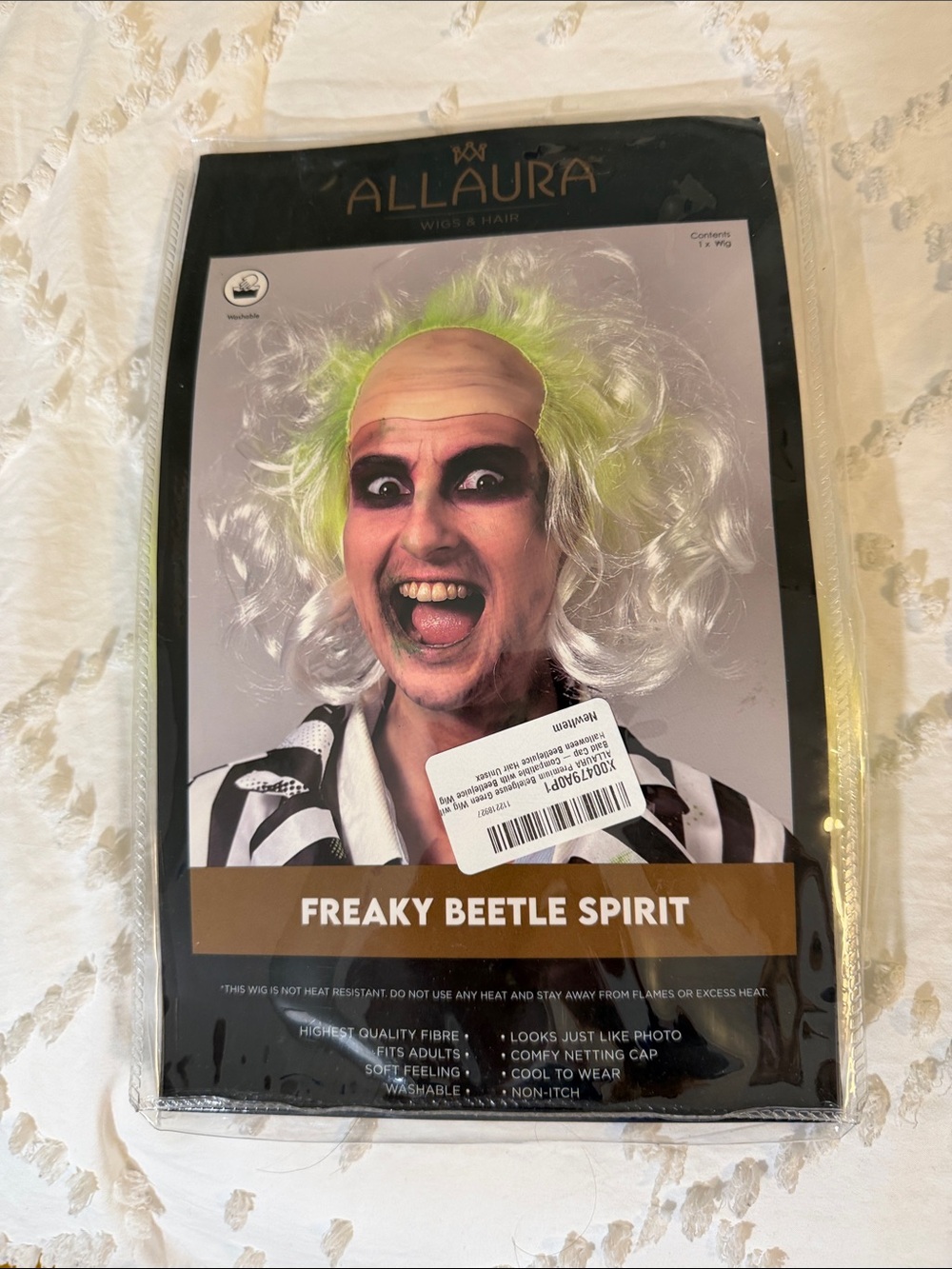 AllAura Freaky Beetle Spirit Costume Wig - White with Neon Green